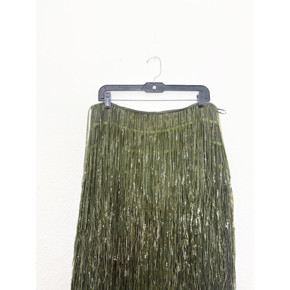 Zara Fringed Sequin Green Tassel Midi Skirt 9125/101 Size Large Party Cocktail - Picture 4 of 12